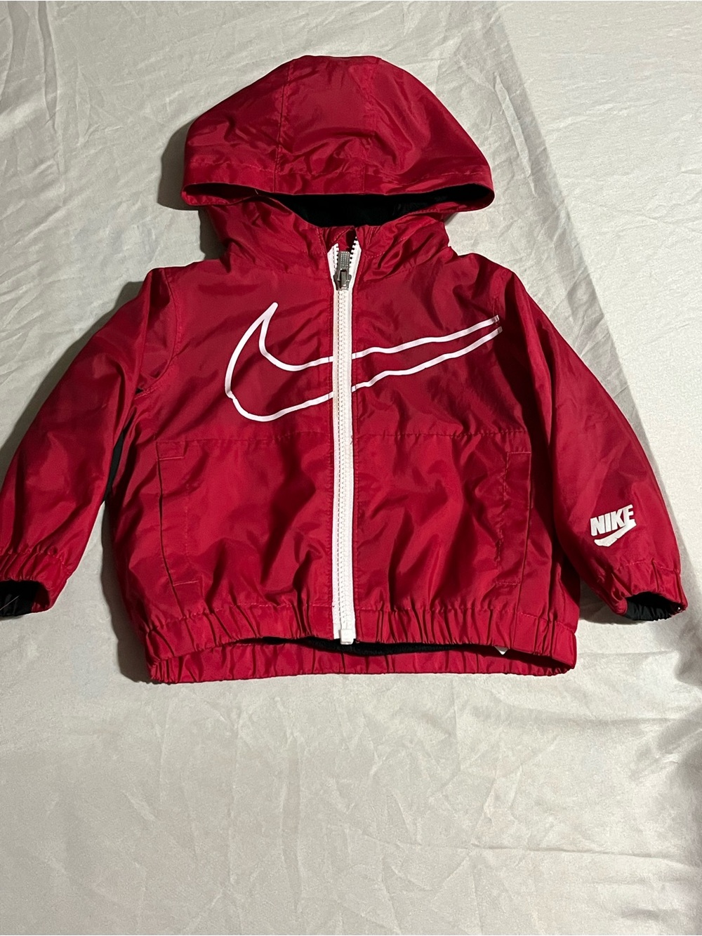 Nike Red Hooded Windbreaker Jacket with White Swoosh Boys Size 12 Months